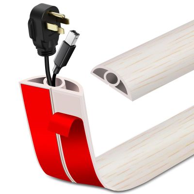 Floor Cord Cover Self Adhesive Cord Hider Floor Extension Cord Covers for Floor Power Cord Protector Cable Management Prevent Cable Trips Cable Cavity 0.32" W x 0.32" H (Beige Wood, 10Ft)