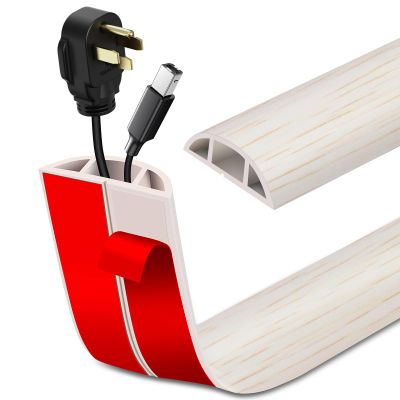 Floor Cord Cover Self Adhesive Cord Hider Floor Extension Cord Covers for Floor Power Cord Protector Cable Management Prevent Cable Trips Cable Cavity 0.47" W x 0.27" H (Beige Wood, 10Ft)
