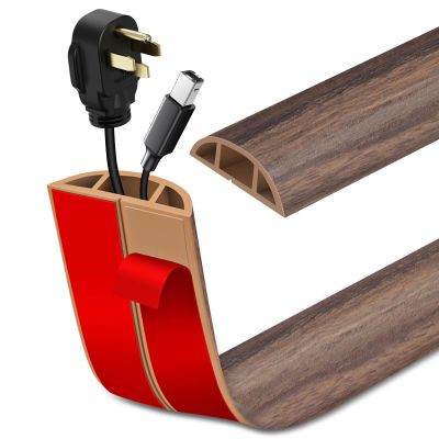 Floor Cord Cover Self Adhesive Cord Hider Floor Extension Cord Covers for Floor Power Cord Protector Cable Management Prevent Cable Trips Cable Cavity 0.51" W x 0.31" H (Smoked Brown Wood, 3.3Ft)