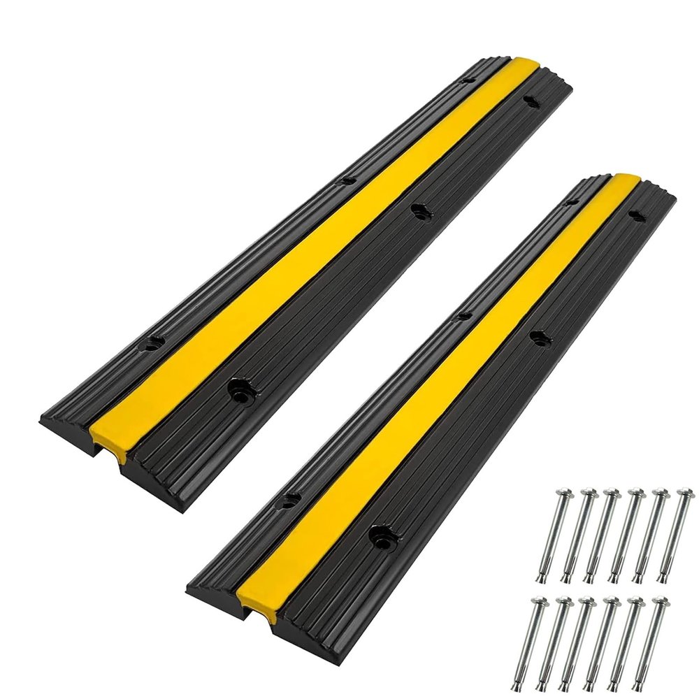 LYUCAYHQ 2 Pack of 1-Channel Rubber Floor Cable Cover Heavy Duty 11000 Lbs Load Capacity Rubber Speed Bumps Driveway Ramp Hose Cable Ramp Protective
