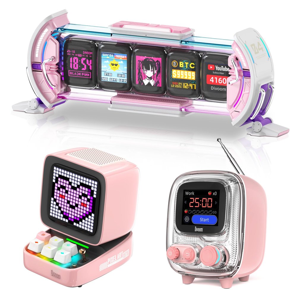 Times Gate Cute Gaming Digital Clock with Smart App-Controlled and Ditoo Retro Pixel Art Game Bluetooth Speaker and Tiivoo-2 Pixel Art Retro Bluetooth Speaker with FM Radio