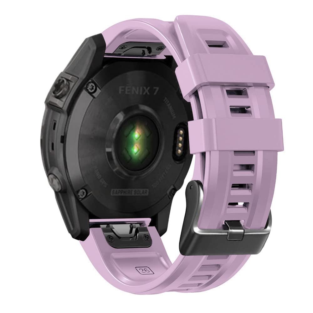 BCMCBV 26 22MM Silicone Quick Release Watchband StrapFor Garmin Fenix 7X 6X 5X 3HR Watch Easyfit Wristband Strap For Fenix 7 6 5 Watch(Light Purple,22mm Fenix EPIX)