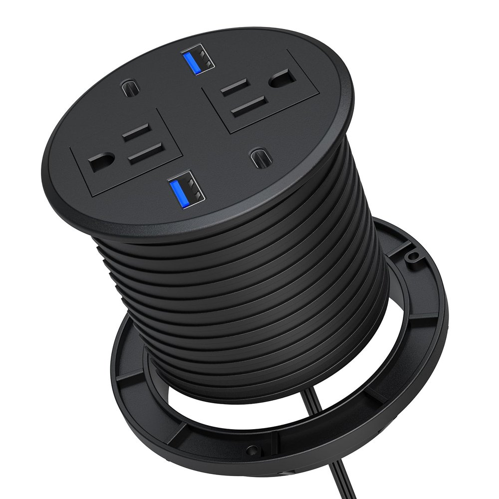 Recessed Power Grommet with AC Outlets, 3inch Desktop Power Grommet Outlet,30W PD Fast Charge for Deskt - Flush-Mount Recessed Power Strip,Home and Workspace Essential Desk Outlet