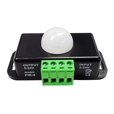 Motion Sensor Switch Controller with PIR Sensor, DC 5V-24V Input/Output, Adjustable Delay Timer, Terminal Block & Enclosure - for Lights, Automation & Security Systems