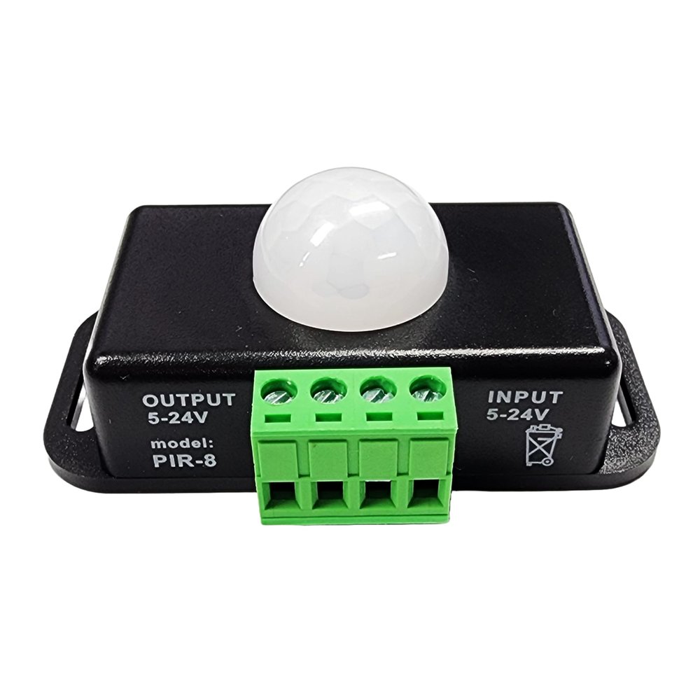 Motion Sensor Switch Controller with PIR Sensor, DC 5V-24V Input/Output, Adjustable Delay Timer, Terminal Block & Enclosure - for Lights, Automation & Security Systems