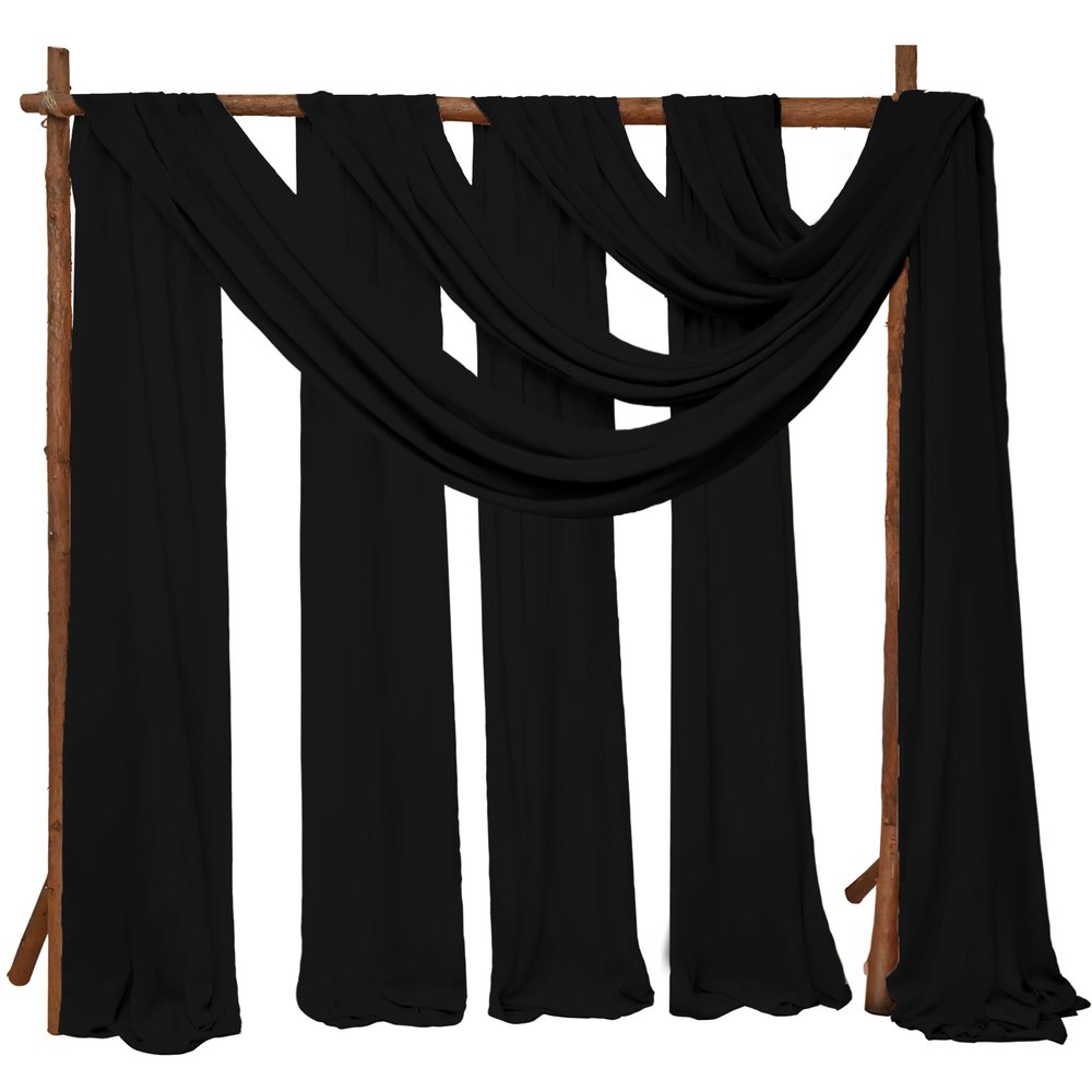 6 Panels Wedding Arch Draping Fabric 28 x 20Ft Chiffon Weddings Arch Drapes Chiffon Fabric Drape Sheer Backdrop Curtain for Wedding Party Ceremony Birthday Reception Swag Backdrop Ceiling Dcor(Black)