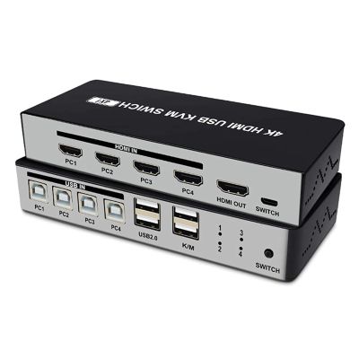ORIVISION UHD HDMI KVM Switch, Max 4K@30Hz Selector Switch, HDMI Switcher 4x1 with 4 USB Ports Peripheral Box Switching Hub,1 Button Switch and 4 Cables, 4 Switching Ways for Option