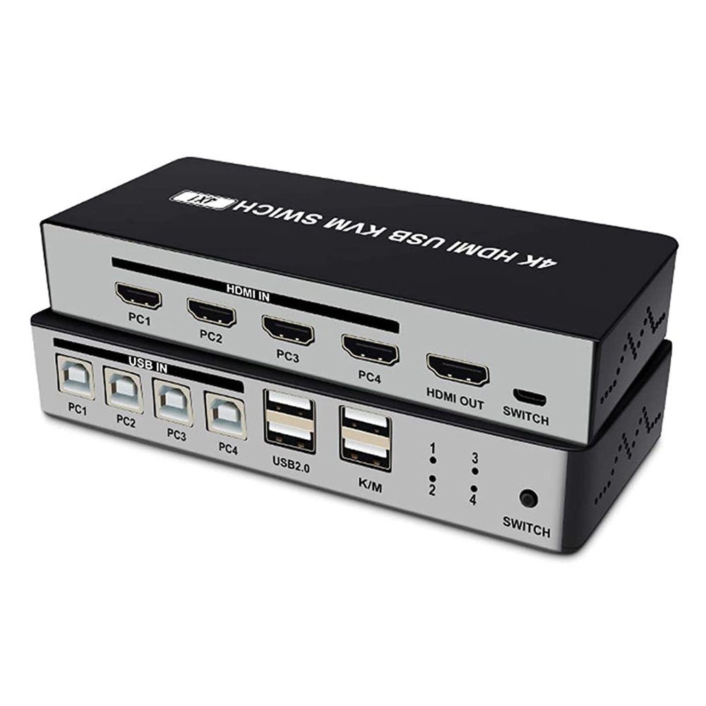 ORIVISION UHD HDMI KVM Switch, Max 4K@30Hz Selector Switch, HDMI Switcher 4x1 with 4 USB Ports Peripheral Box Switching Hub,1 Button Switch and 4 Cables, 4 Switching Ways for Option