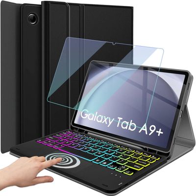 Backlit Touchpad Keyboard Case for Samsung Galaxy Tab A9 Plus 11 Inch 2023 Release, 3-Zone Backlit Wireless Keyboard with Slim Stand Cover Case with Screen Protector for 11 Tab A9+ SM-X210/X216/X218