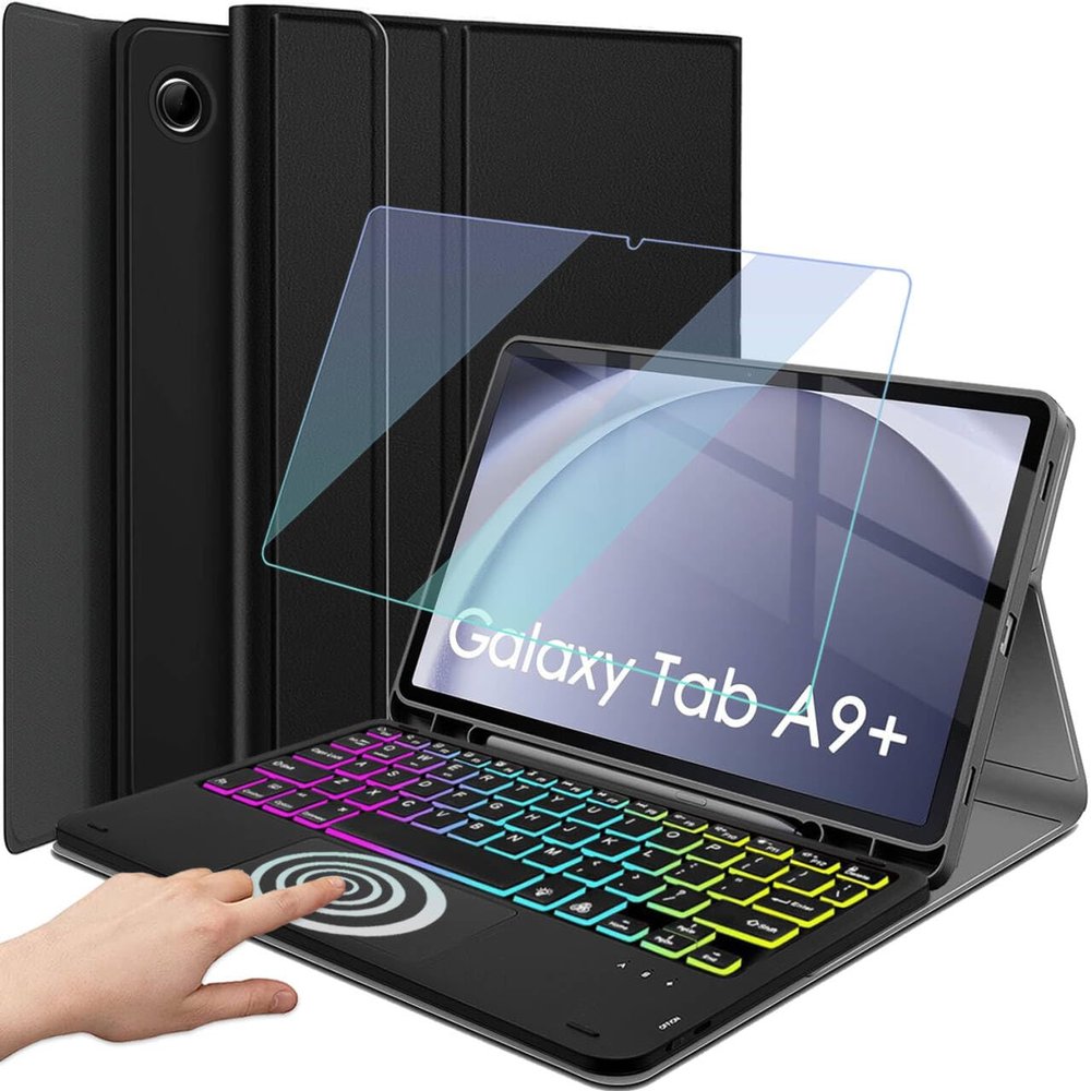 Backlit Touchpad Keyboard Case for Samsung Galaxy Tab A9 Plus 11 Inch 2023 Release, 3-Zone Backlit Wireless Keyboard with Slim Stand Cover Case with Screen Protector for 11 Tab A9+ SM-X210/X216/X218