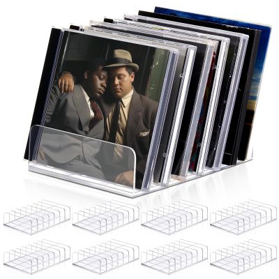 Threehoney 8 Pack Clear Acrylic CD Holder, DVD/CD Storage Box Record Display Rack Organizers Holds up to 14 Standard DVD Cases for Media Shelf Storage and Organization