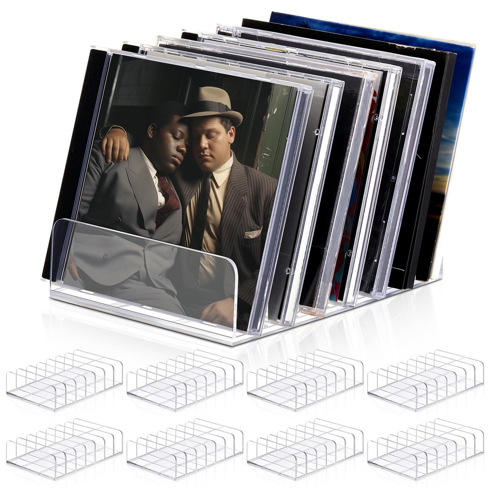 Threehoney 8 Pack Clear Acrylic CD Holder, DVD/CD Storage Box Record Display Rack Organizers Holds up to 14 Standard DVD Cases for Media Shelf Storage and Organization