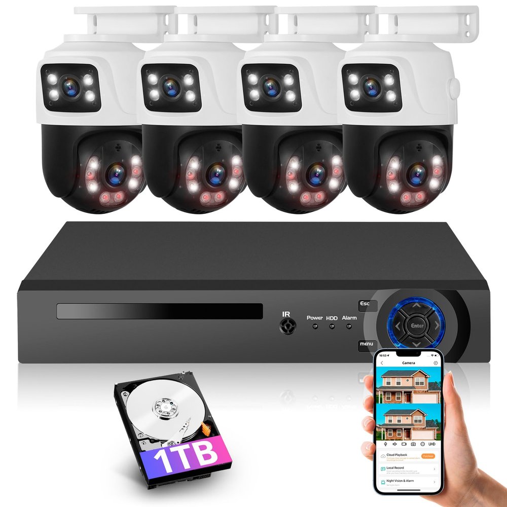 Fuers 8MP 8CH Poe NVR Home Security Camera System, 4pcs Wired 6MP PoE IP Cameras Outdoor with Person Detection, 4K 8CH Network Video Recorder with 1TB HDD for 24-7 Recording