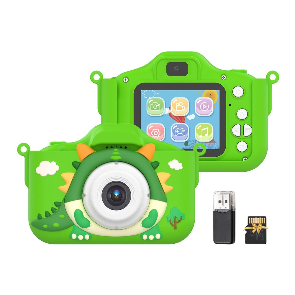 Andoer 1080P Kids Digital Camera Cute Digital Video Camera for Kids Dual Lens 2.0 Inch IPS Screen 48M Photo Games with Neck Strap 32GB TF Card USB Card Reader Birthday for Boys Girls