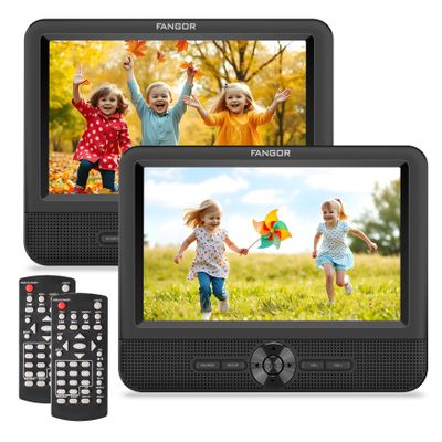 FANGOR 7.5 Inch Car DVD Player, Car DVD Player Dual Screen Play Two Different Movies or The Same Movie with Customized Headrest Strap, Support All Regions, Last Memory, USB/SD Card