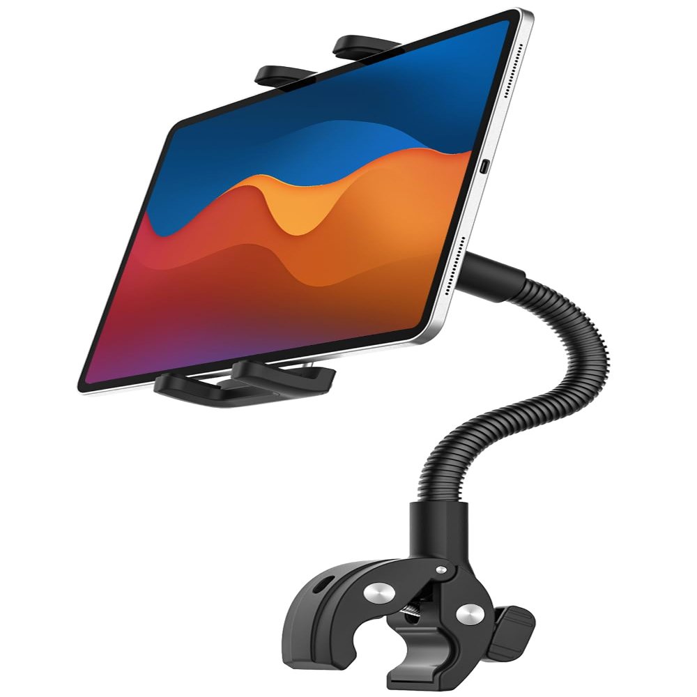 CANHET Tablet Holder for Wheelchair/Stroller/Spin Bike/Treadmill/Mic Stand/Boat/Handlebar Clamp, 360 Gooseneck Mount with Adjustable Arm for 4-13" iPad Pro Air Mini, Phone, Galaxy Z Fold, Fire HD