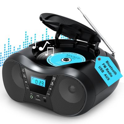 Greadio Portable Boombox CD Players for Home with Bluetooth, Stereo Sound