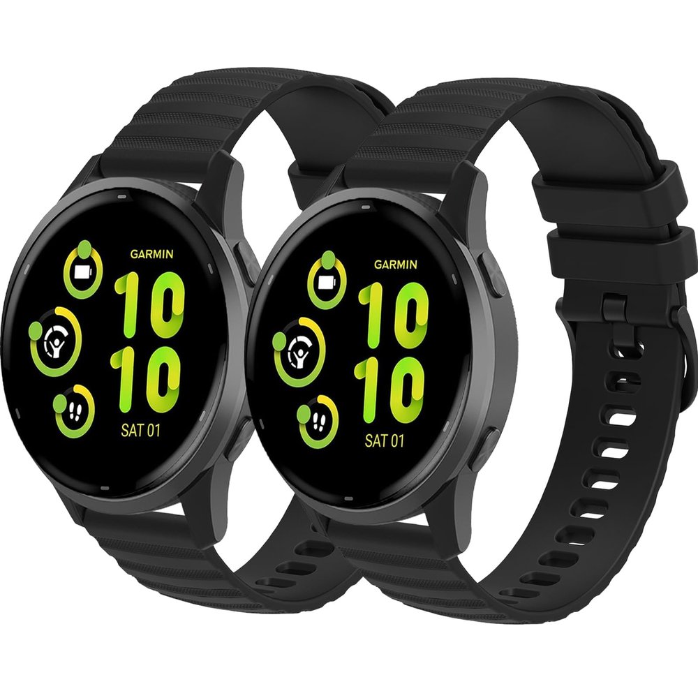 2 Pack Compatible with Garmin Vivoactive 3 / Garmin Vivoactive 5 / Garmin Venu Sq, Quick Release 20mm for Garmin Venu 2 Plus/Forerunner 245/Forerunner 55 Watch Bands (black/black)