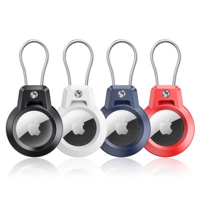 Gitfos AirTag Holder, Airtags 4 Pack AirTag Keychain Holder with Wire Cable - Robust & 360 Protective fit Apple AirTag Holder for Luggage, Backpack, Keys, Ring Car Key Chain.-Black/White/Blue/Red