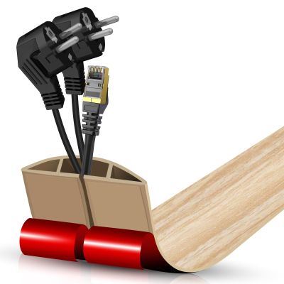 Floor Cord Cover Cavity 0.8"x0.37" Self Adhesive Cord Hider, 3.3FT Low Profile Cable Management, Extension Strip Protector for Wires, Prevent Cable Trips for Offices, Gyms (Wood Light Yellow)