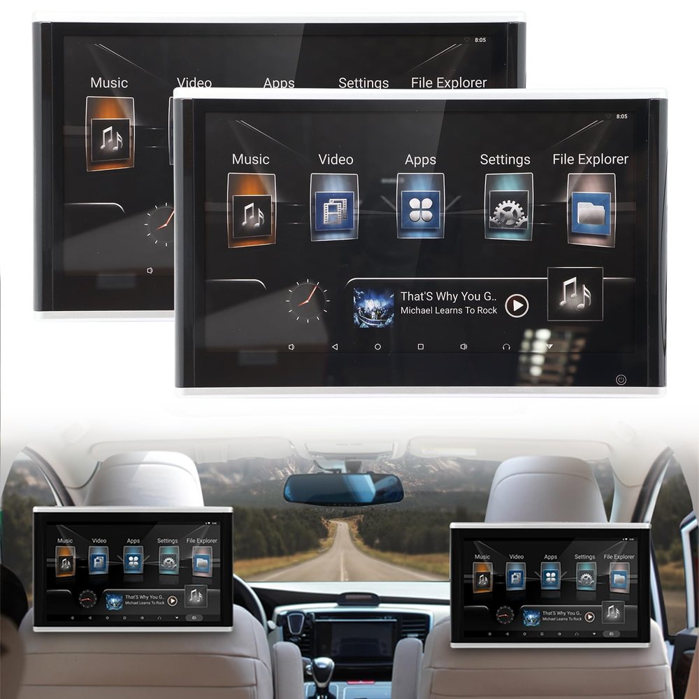 2-Pack 11.6 Inch Android 11 Touch Screen Car TV Headrest Monitor for Back Seat with Ambient Light, Support 4K Video/WiFi/Bluetooth/Airplay/HDMI Input/USB/SD Card/Mirror Link, 4+64G