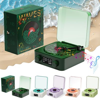 Christmas Premium Waves Retro Bluetooth Vinyl Record Player, Lumena Retro Wave, Lumena Lights Record Player, Waves Vintage Vinyl Record Player Bluetooth Speaker, Portable Player Christmas Style