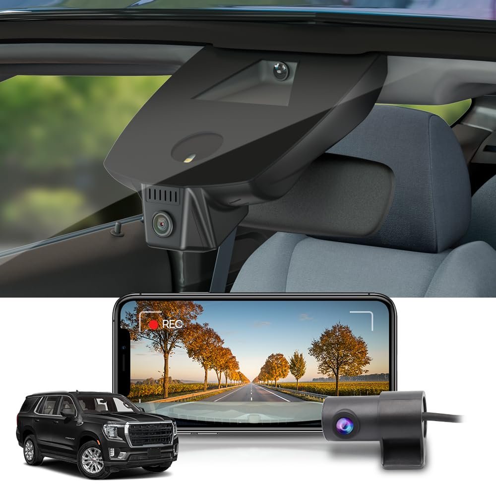 Fitcamx Front 2160P +Rear 1080P Dash Cam Adapts for GMC Yukon 2021-2024 & XL Denali AT4 SLE SLT (HD2-6272) has Auto-Dimming, OEM Style, Dual Loop Recording, WiFi&APP, G-Sensor, Easy to Set, 128GB Card