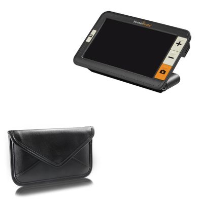 BoxWave Case Compatible with Humanware Explore 5 - Elite Leather Messenger Pouch, Synthetic Leather Cover Case Envelope Design - Jet Black