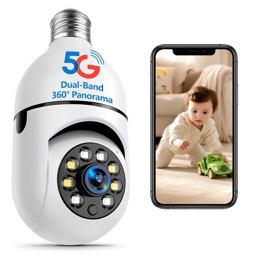 5G&2.4G Wifi Light Bulb Security Camera Wireless Outdoor,Indoor Home Security Cameras,3K Light Socket Security Camera Dotcom,Screw in Camera,360Color Night Vision,Camera Motion Sensor Alarm 1(pcs)