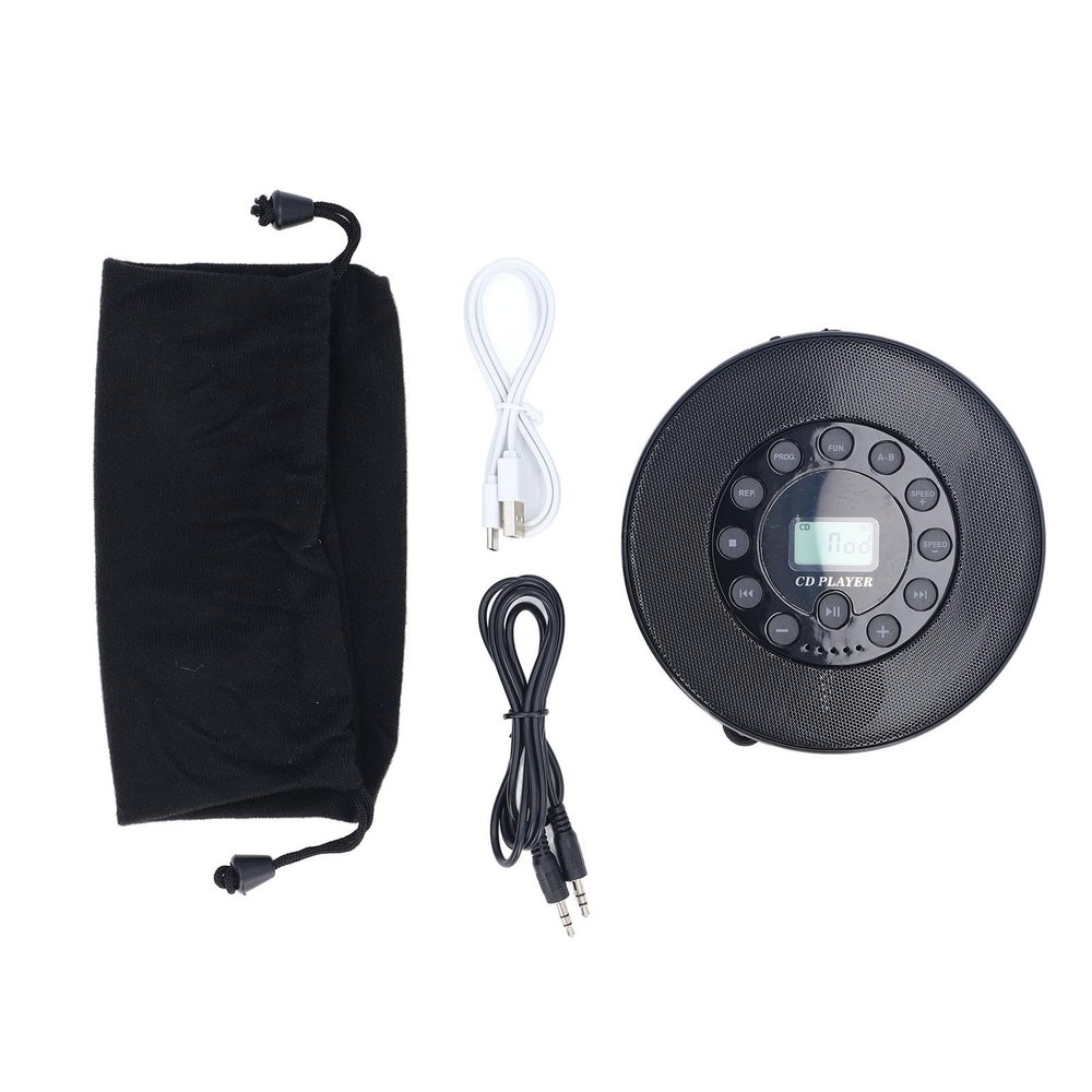 Portable CD Player, Compact CD Player with Speaker, Small Rechargeable CD Players with 3.5mm AUX Jack, Anti Skip and Memory Playing Function, for Home Travel Car (Black)