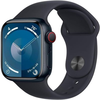 Apple Watch Series 9 [GPS, 45mm] Midnight Aluminum Case with Midnight Sport Band, S/M (Renewed Premium)