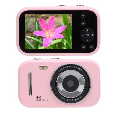 Kids Digital Camera, 48MP 4k Video Recorder with 16x Zoom, USB C Charge, Lightweight for Travel, Ideal Boys Girls Students, Display, Anti Shake Selfie Fun (Light Red)