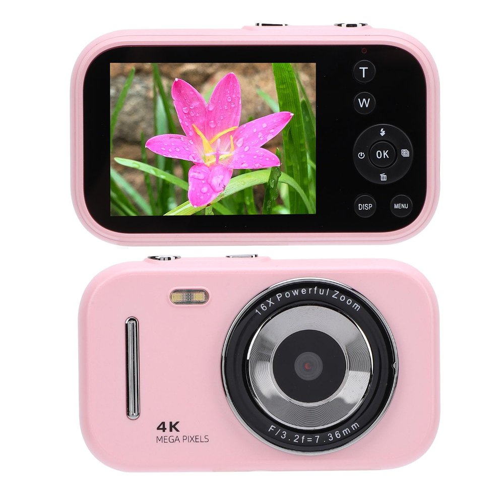Kids Digital Camera, 48MP 4k Video Recorder with 16x Zoom, USB C Charge, Lightweight for Travel, Ideal Boys Girls Students, Display, Anti Shake Selfie Fun (Light Red)