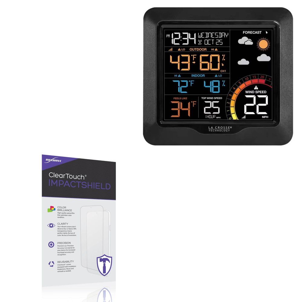 BoxWave Screen Protector Compatible with La Crosse Technology 327-1417V3 Color Wind Speed Weather Station - ClearTouch ImpactShield (2-Pack), Impenetrable Screen Protector Flexible Film