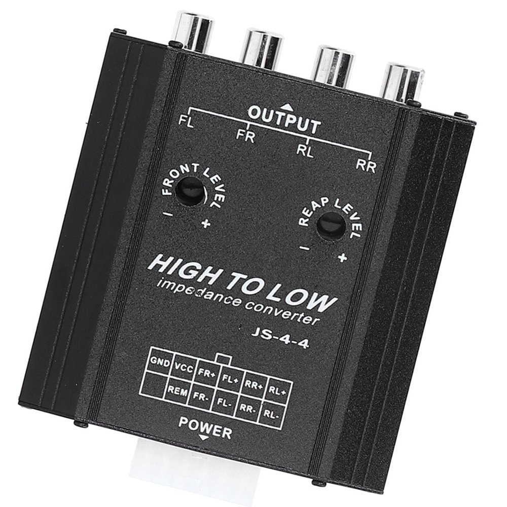 Vehicle Amplifier Converter, 12V 4 Channel Audio Impedance Converter High to Low Line Car Stereo Radio Speaker Frequency Filter