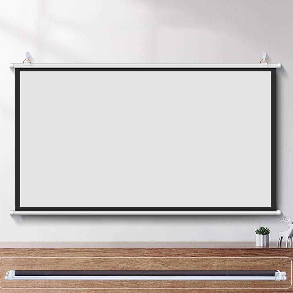 BERWDUXA 30" 40" 50" 60" 72" Projector Screen Home Theater Screen 4:3 16:9 Manual Pull Down Movie Screen Wall Mount 4K 3D HD Portable Projection Screen(4:3,50inch)
