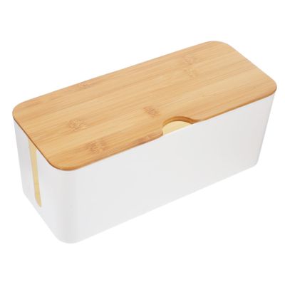 SECFOU Bamboo Cable Management Box Cord Hider Organizer Large Desk Cord Hider Wire Box Storage Organizer