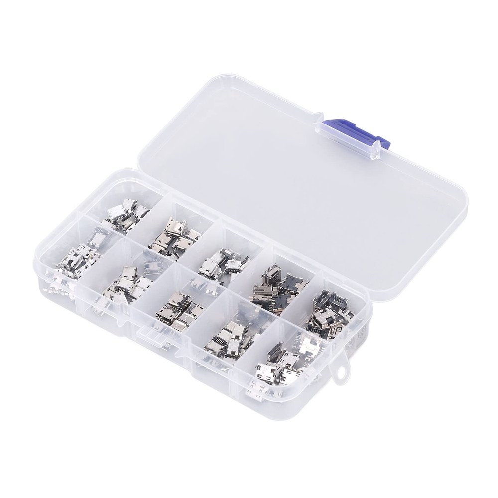 100Pcs Micro MINI USB Female Plug Connector with USB Sockets, Plated Connectors for Digital Devices, Household Appliances, Security Products, Comes with Storage Box, Use Easily