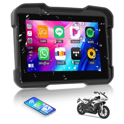 5 Inch IPS Waterproof Portable Motorcycle CarPlay Screen with Wireless CarPlay&Android Auto,GPS Navigation,Bluetooth,EQ,TF Port,Voice Control,IP67 Waterproof