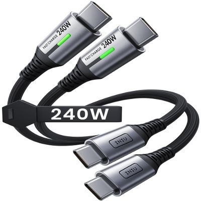 INIU USB C to USB C Cable, 240W Fast Charging Type C Charger Cord, Braided USBC Phone Charger Cable for iPhone 17 16 Pro Max Samsung S25 S24 Laptops MacBook Air 15 M3 iPad Switch [1ft+1ft Black]
