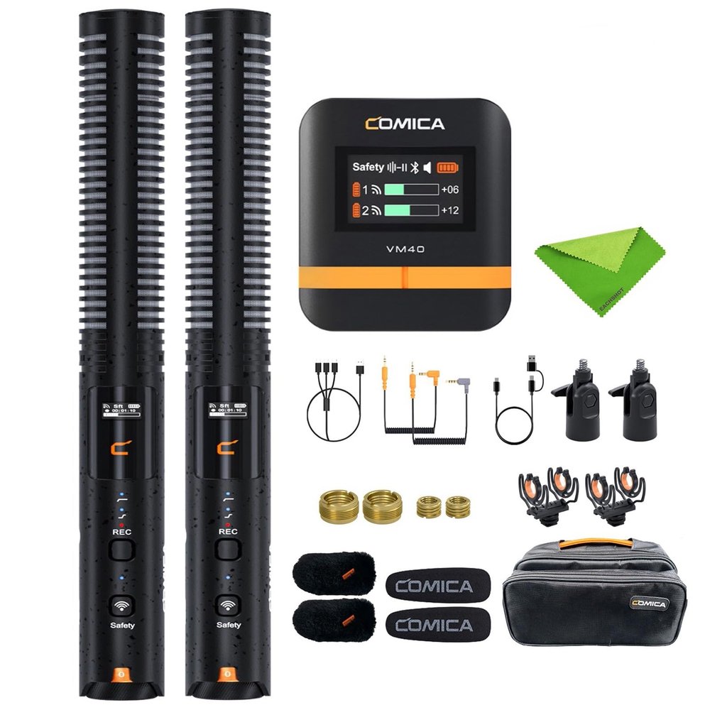 comica VM40 Combo Wireless Shotgun Microphone,2.4G Super Cardioid Polar Pattern,48kHz/32-bit Float Recording,Wired/Wireless Dual Modes,32G On-Board Recording Mic(VM 30 Upgraded Version)