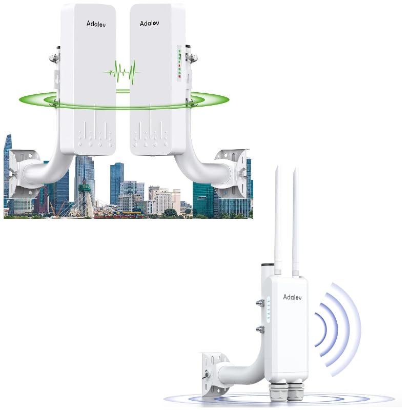 Wireless Bridge, 3KM 5.8G Point to Point Outdoor CPE, Long Range WiFi Bridges for PtP/PtMP +Adalov Outdoor Wi-Fi Access Point with Bracket Mount, 1200Mbps Long Range WiFi Extender, Dual Band