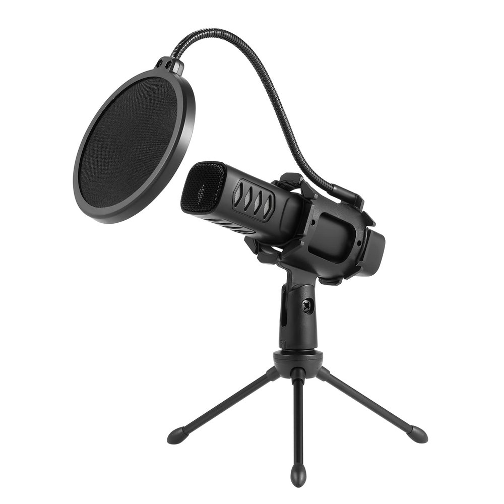 Microphone, Professional Directional Condenser USB Microphone Mic with Anti Spray and Anti Vibration Integrated Frame + Desktop Small Tripod for Computers, Mobile Phones