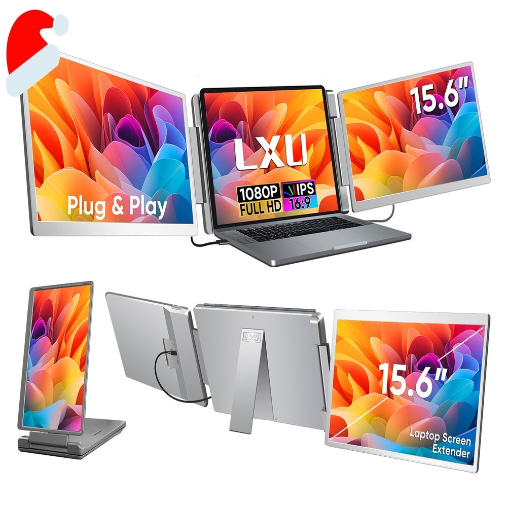 LXU Laptop Screen Extender, 15.6" FHD 1080P IPS Laptop Monitor Extender Triple Screens, Portable Monitor for Laptops 12~17.3 inch, Plug n Play Extended Monitor for MacBooks(NOT M1 M2 M3)/Windows