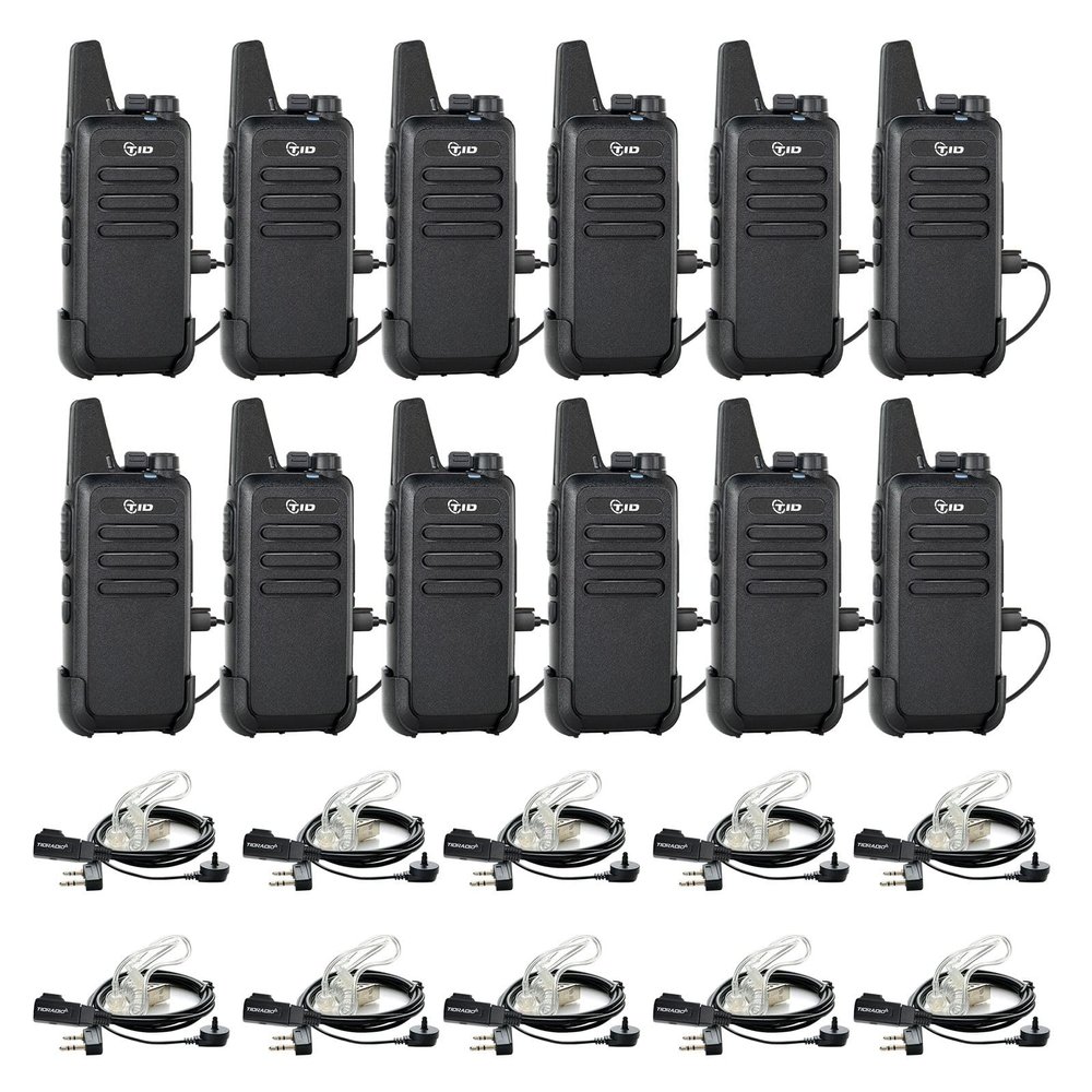 12 Pack TIDRADIO TD-M8s 2 Way Radio Walkie Talkies Rechargeable Two Way Radio with Earpiece Walkie Talkies for Adults School Church Restaurant Business Office