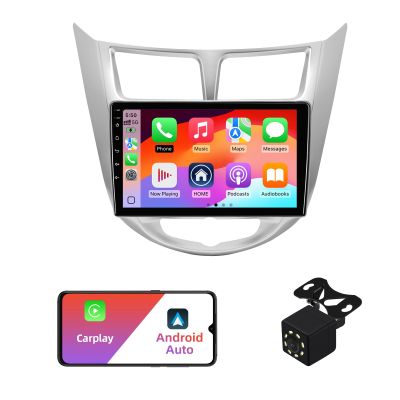 2+32G Android 12 Double Din Car Stereo for Hyundai Solaris 1 Accent Verna 2010-2016 with 9 Inch Touchscreen Radio Built-in Wireless Carplay/Android Auto/GPS/Bluetooth/FM/AUX-in/SWC/Backup Camera