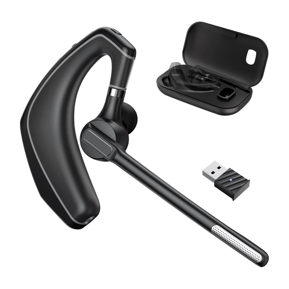 Herloreen Wireless Bluetooth Headset for Work with Built-in Microphone Charging Case Call Noise Canceling Mic for PC Computer, Laptop, Cell Phones, Remote Work, Call Center, Trucker Work, Business