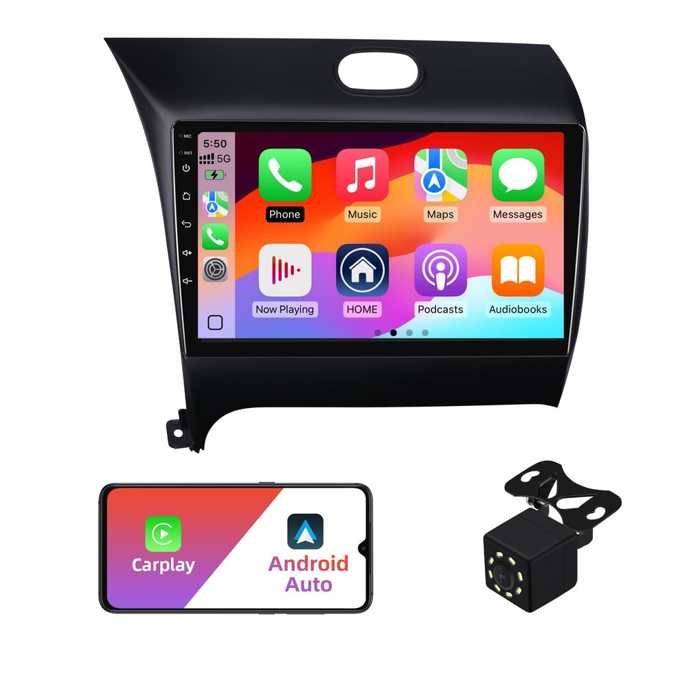 2+32G Android 12 Double Din Car Stereo for Kia K3 Cerato 3 Forte 2013-2018 with 9 Inch Touchscreen Radio Built-in Wireless Carplay/Android Auto/GPS/Bluetooth/FM/AUX-in/SWC/Backup Camera