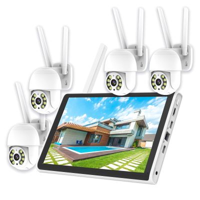 Andoer 2K Wireless Security Camera System with 10.1 Inch Monitor NVR + 4pcs Wall-mounted Security Cameras Color Night Vision Motion Detection 2-Way Audio IP66 Waterproof for Home Office Outdoor Indoor