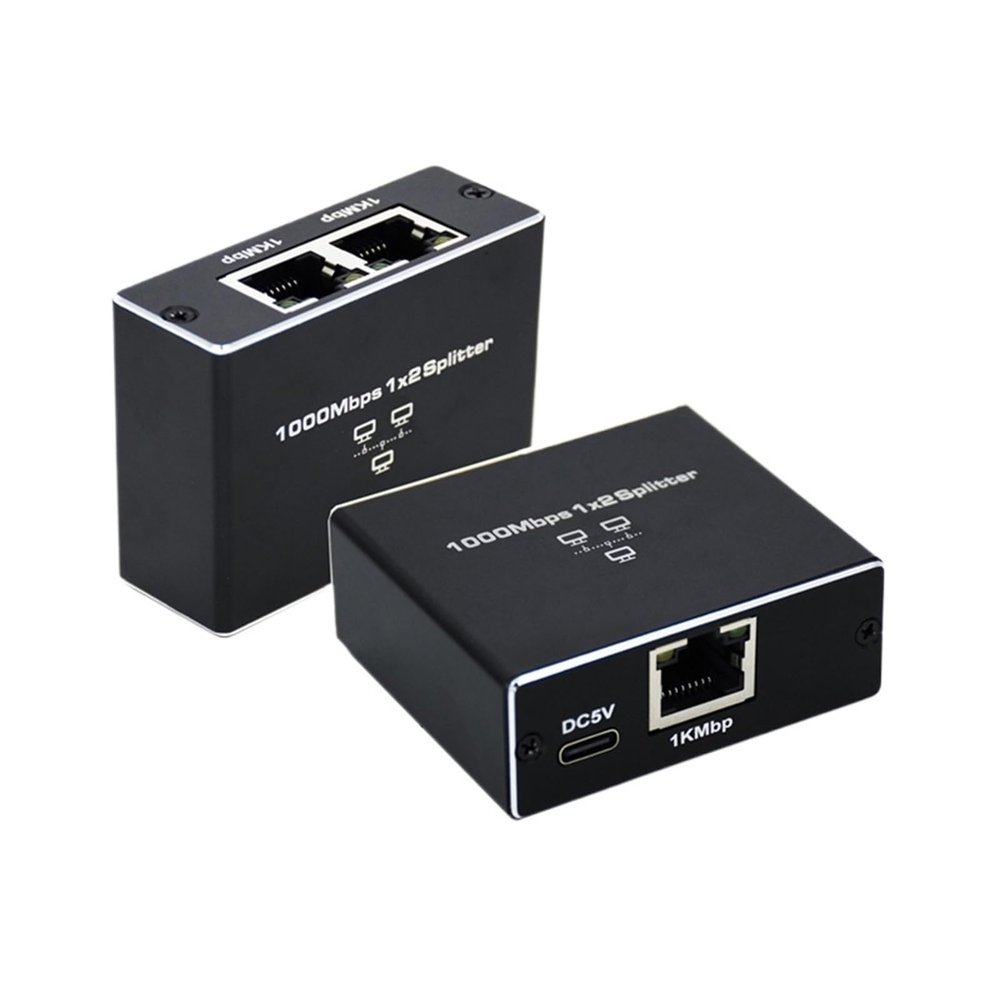 1PCS 1000Mbps High Speed 1 to 2 LAN Ethernet Splitter Gigabit Internet Splitter with USB Power Cable for 5 5e 6 7 8 Cable